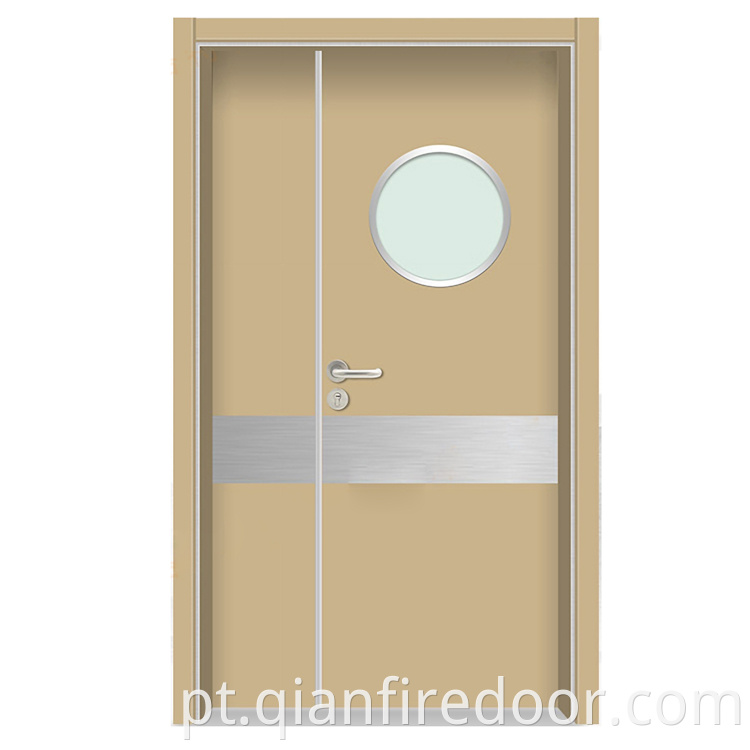 portas duplas para escritórios de hospital com design laminado de madeira pvc com vidros na porta da frente